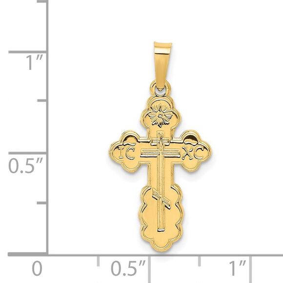 14k Yellow Gold Eastern Orthodox Cross Pendant, 13 x 26mm - Picture 4 of 5